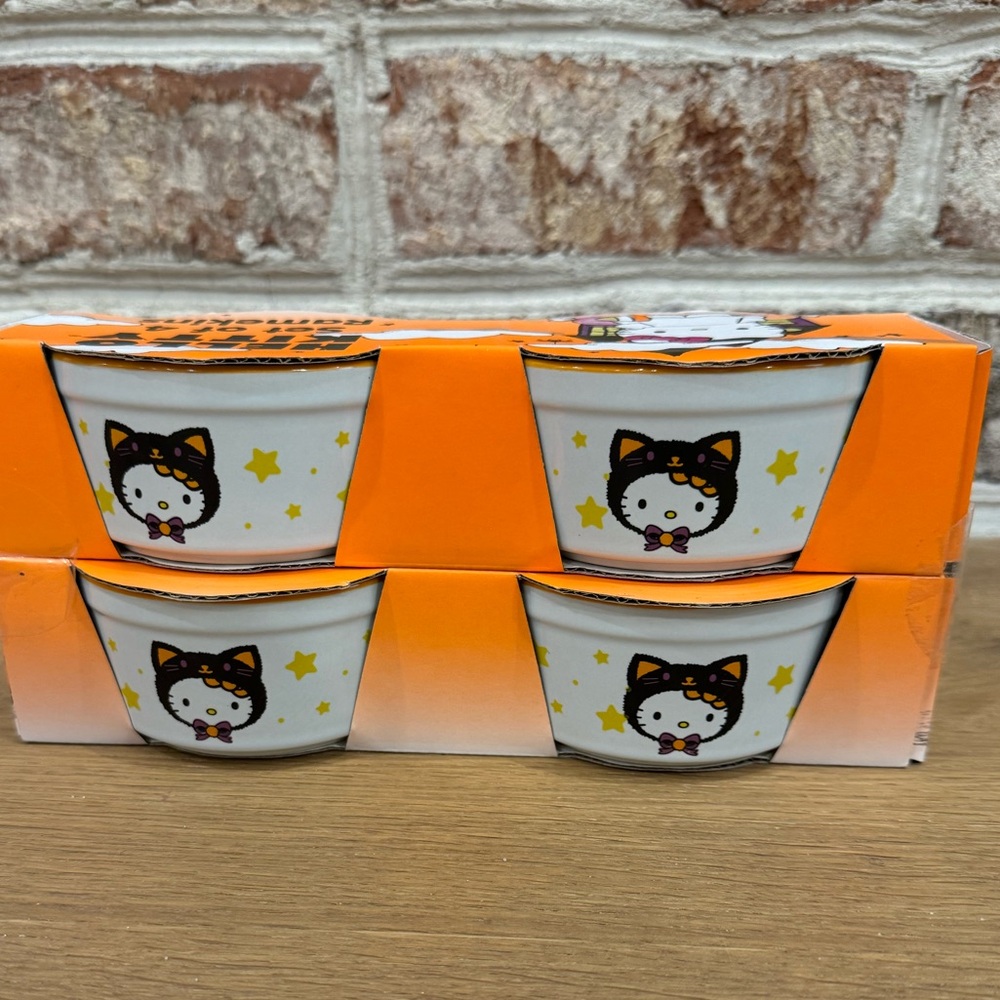 Sanrio Hello Kitty Halloween Skeleton Spiderweb Bat Ceramic Set Of 4 Ramekins